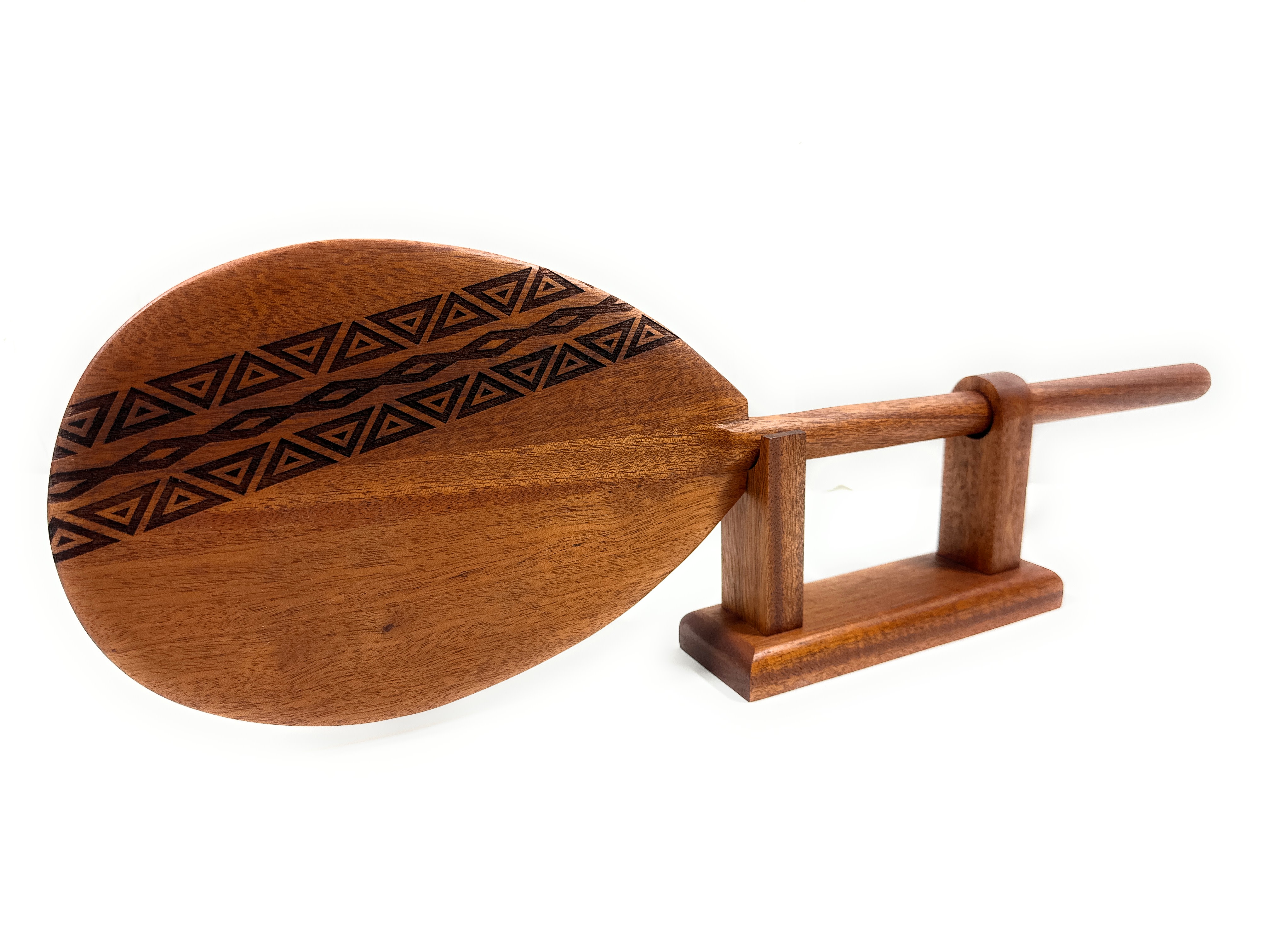 Trophy Koa paddle 24 inch Etched Tribal Design w/ stand -Made in Hawaii | #koa7022c Trophy Koa paddle 24 inch Etched Tribal Design w/ stand -Made in Hawaii | #koa7022c